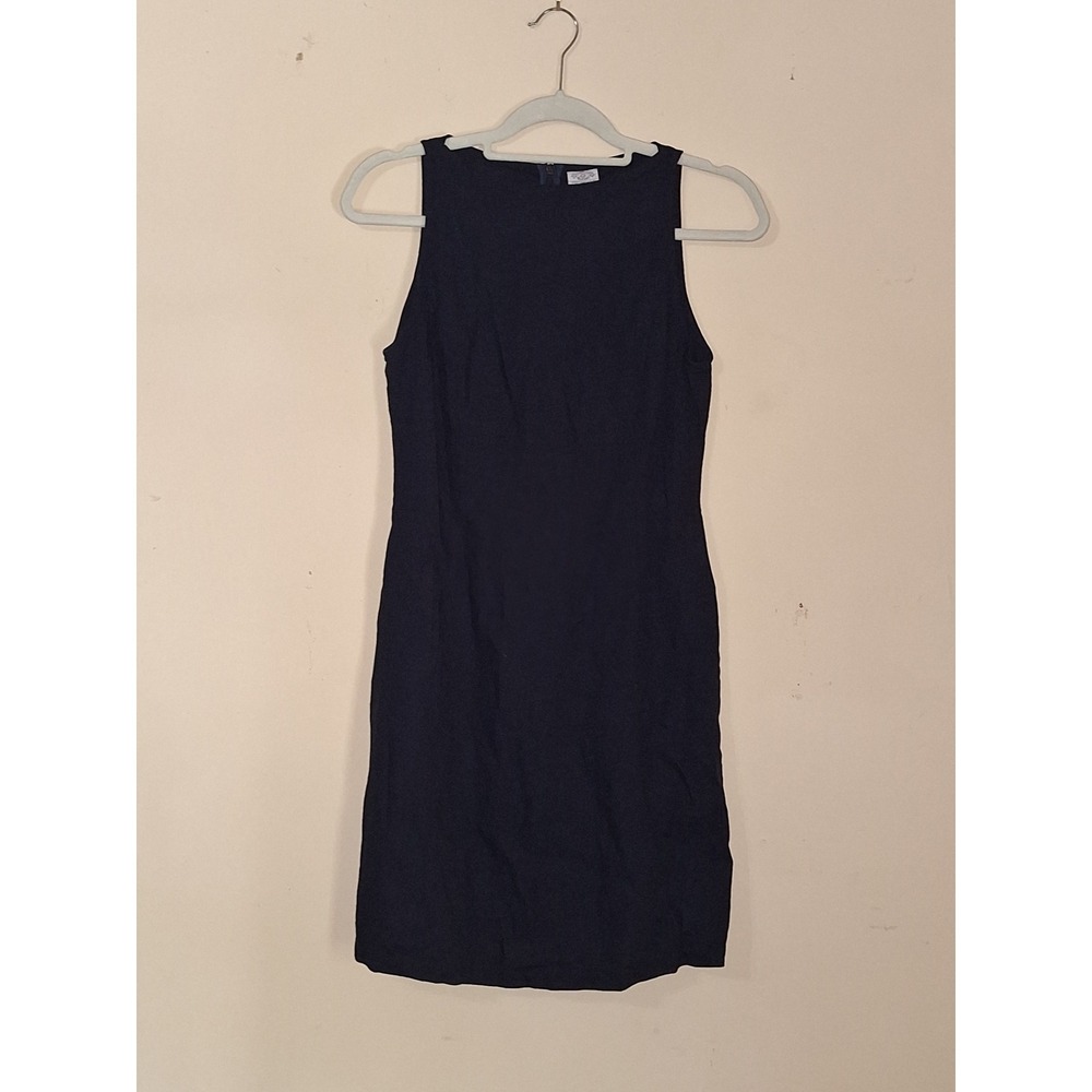 Armani Jeans Navy Blue Linen Blend Sleeveless Shift Dress Made in Italy Size 8
